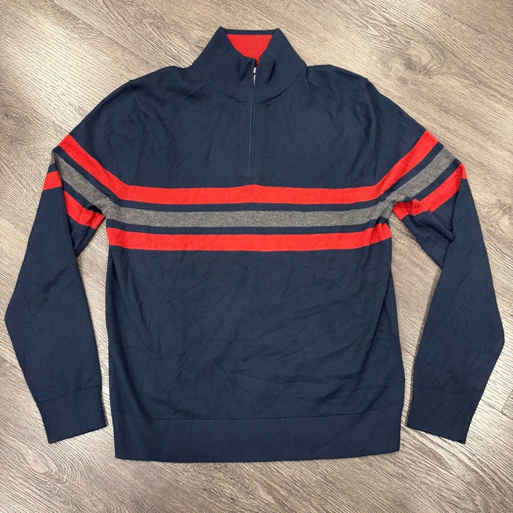 Brooks Brothers Merino Wool Quarter Zip, Navy and Red, Men’s Small